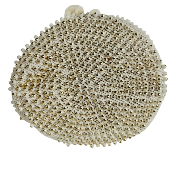 Vintage beaded & bejewelled evening bag, metal retractable closure, chain straps - Picture 12 of 13